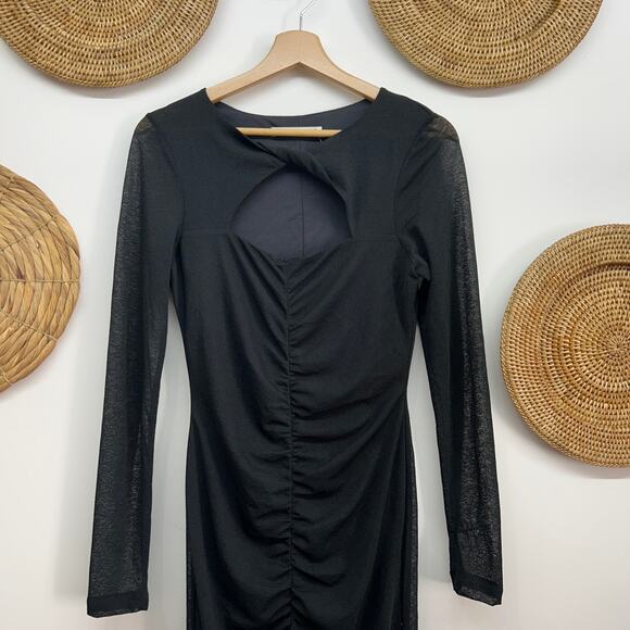 Abercrombie Black Cinched Ruched Cut Out Stretch Long Sleeve Midi Dress Small - Picture 4 of 8